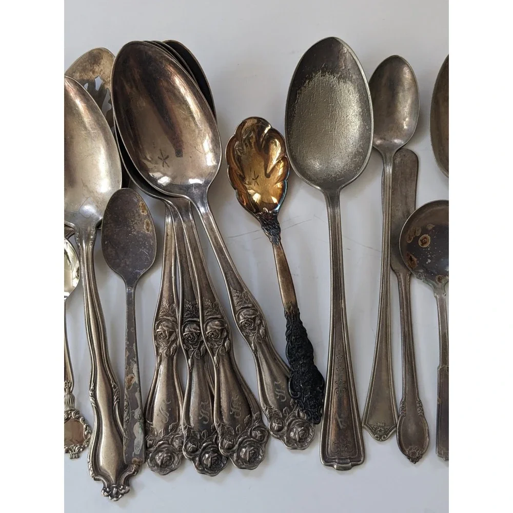 Antique Vintage Silverplate Flatware Craft Lot 31 Pieces Ornate Mixed Silverware